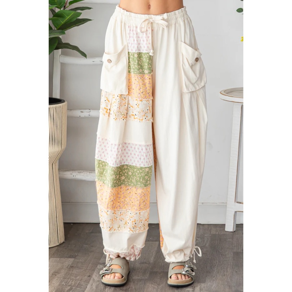 Oli Hali Cream Patchwork Pants | Convertible Wide Leg to Jogger | Coastal Ready - Picture 6 of 10
